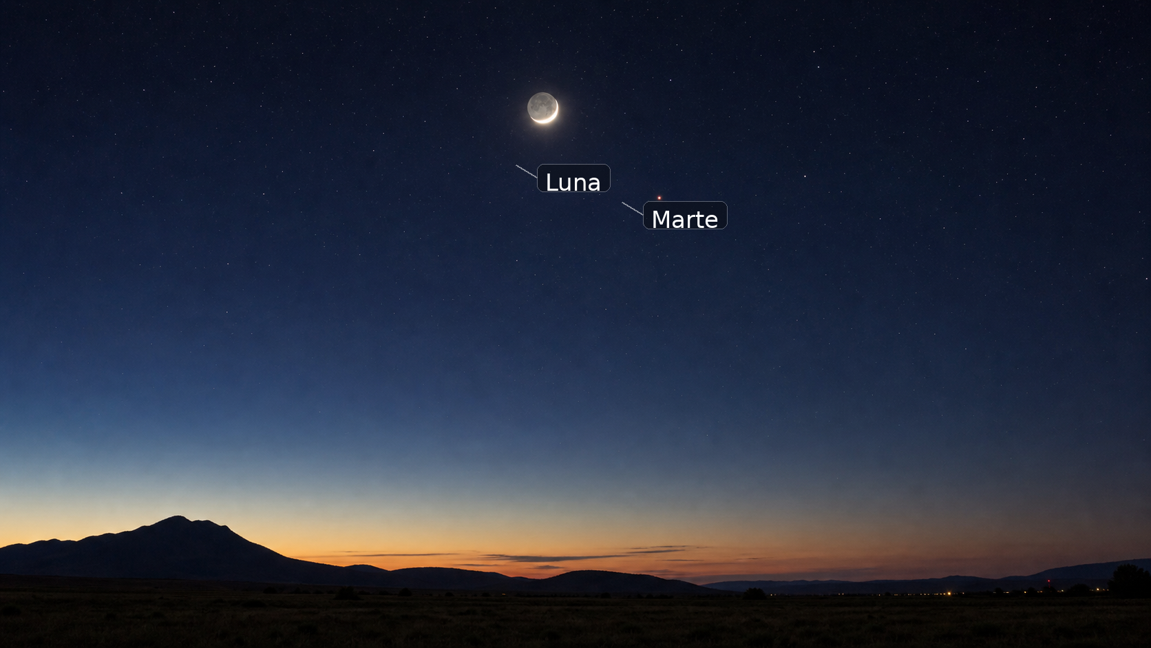 Luna y Marte en la madrugada del 11 de julio de 2026. La foto resume la primera ventana útil del mes: mirar hacia el este antes del amanecer.