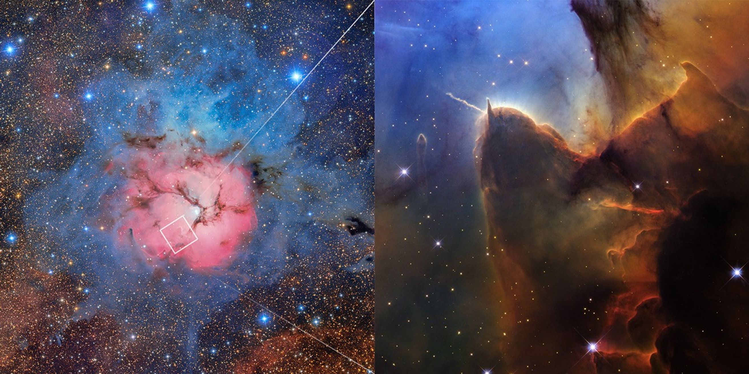 Hubble festeja 36 años mirando otra vez la Nebulosa Trífida y el tiempo ya se nota en la foto