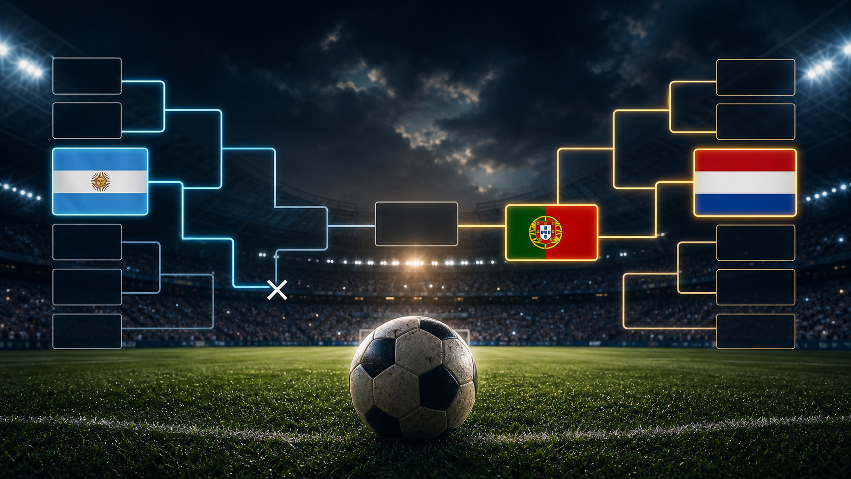 Cuadro del Mundial 2026 con Argentina en el lado izquierdo y Portugal y Países Bajos del lado derecho