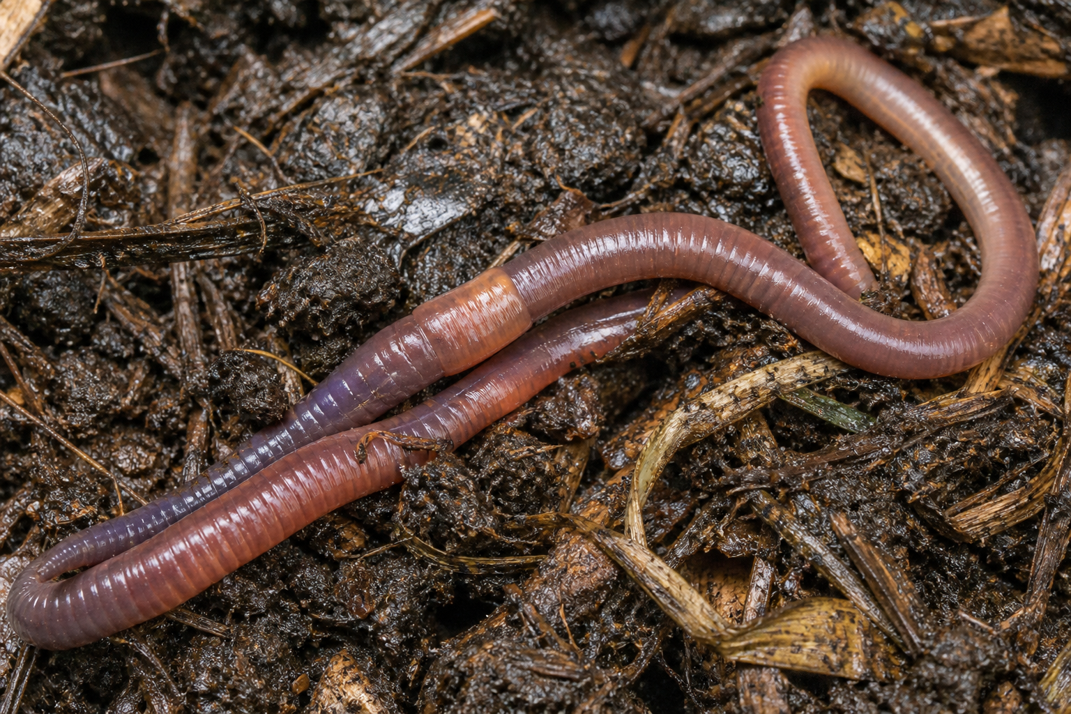 Eudrilus eugeniae sobre compost húmedo y restos vegetales