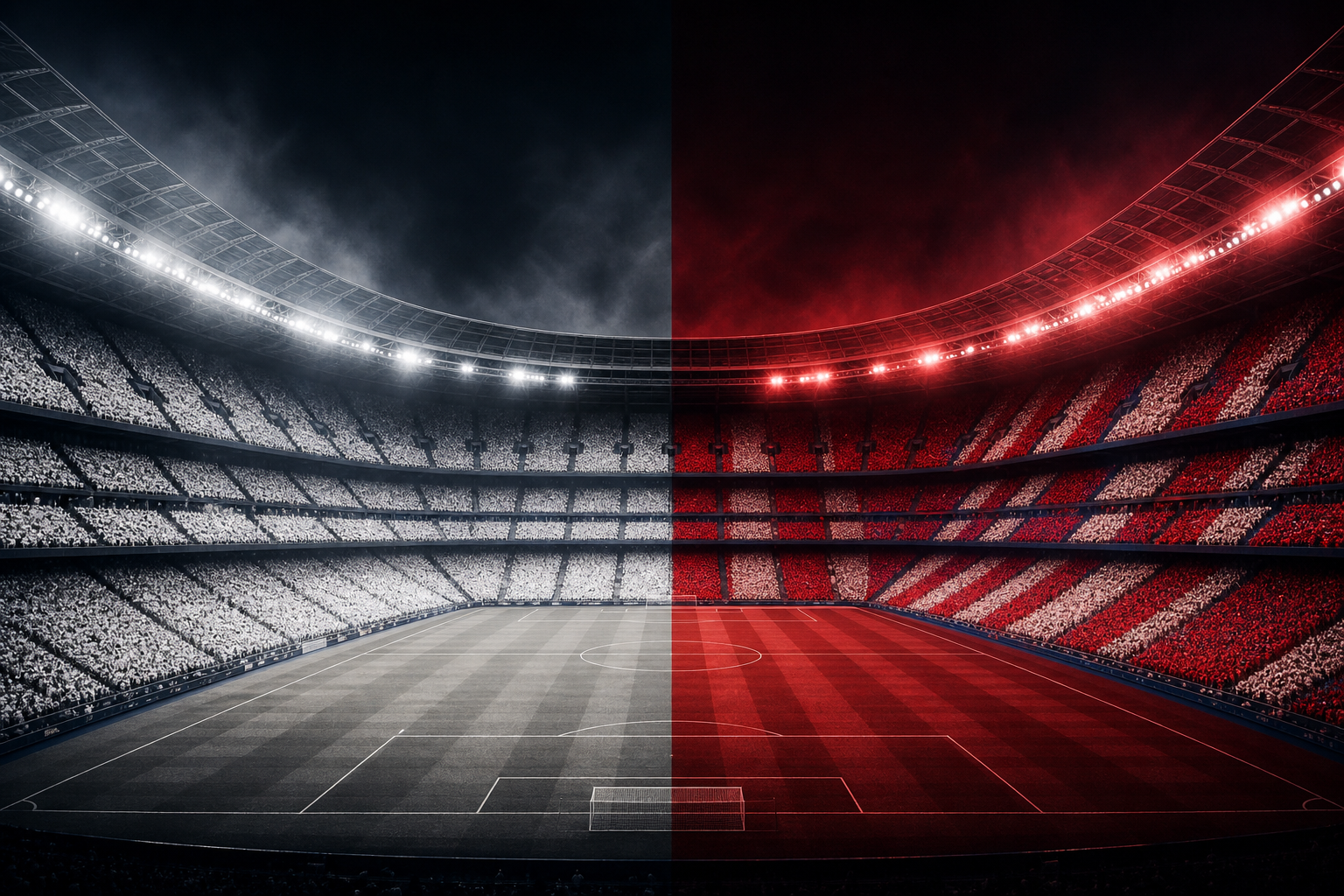 Santiago Bernabéu dividido entre blanco y rojo en una portada editorial del Real Madrid contra Athletic Club de Bilbao