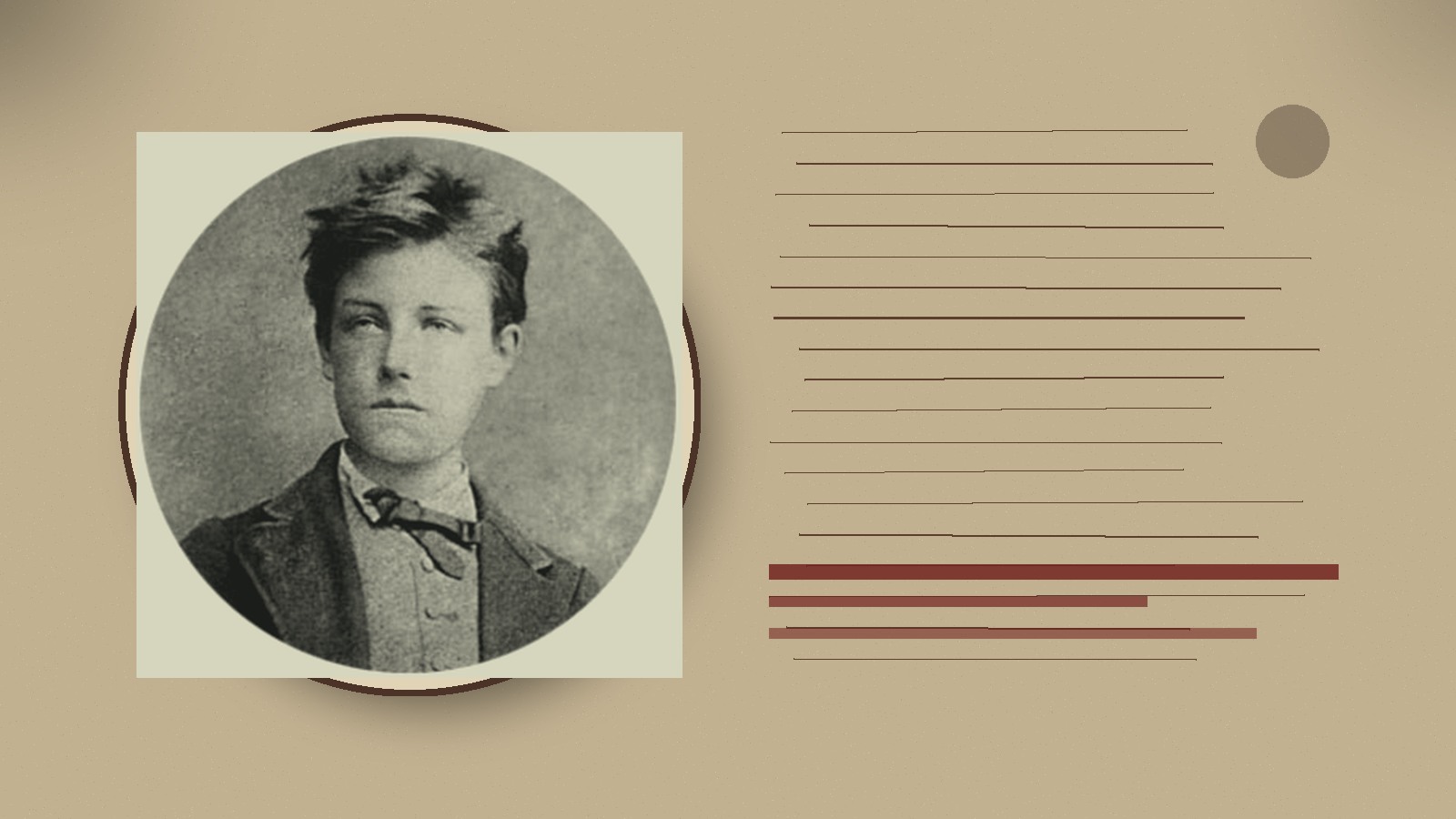Retrato de Arthur Rimbaud joven sobre una composición editorial con textura de manuscrito