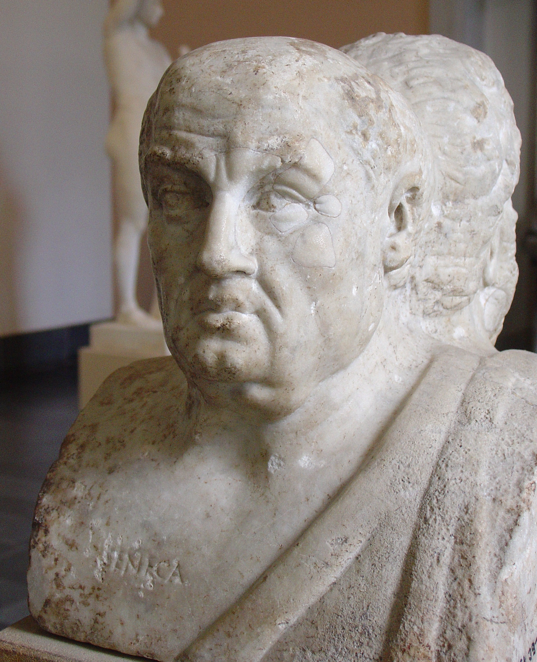 Herma doble de Sócrates y Séneca, Antikensammlung Berlin. El busto de Séneca es el de la derecha.